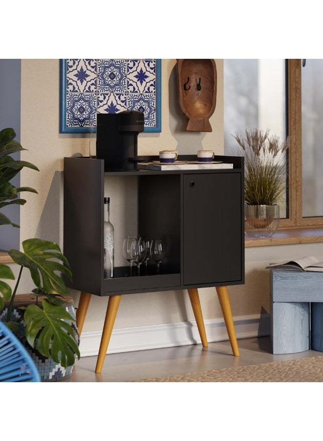 دولاب جانبي بتصميم ريترو لركن القهوة بباب واحد من لينوس، لون أسود - Image 2